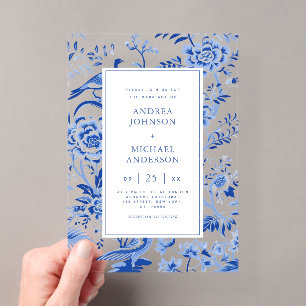 Invitations En Acrylique Mariage Floral Vintage Chinoiserie Asiatique Paon