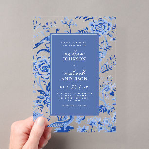 Invitations En Acrylique Mariage Floral Vintage Chinoiserie Asiatique Paon