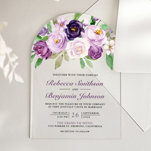 Invitations En Acrylique Mariage Floral Violet Rustique (Créateur téléchargé)