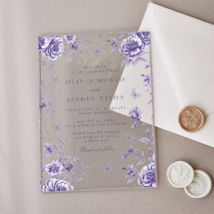 Invitations En Acrylique Mariage Floral Violet Vintage Enchanté