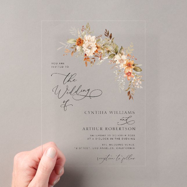 Invitations En Acrylique Mariage florales automne (In situ (ordinateur de poche))