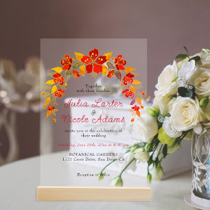 Invitations En Acrylique Mariage Florales d'Hibiscus Tropical Orange Brûlé