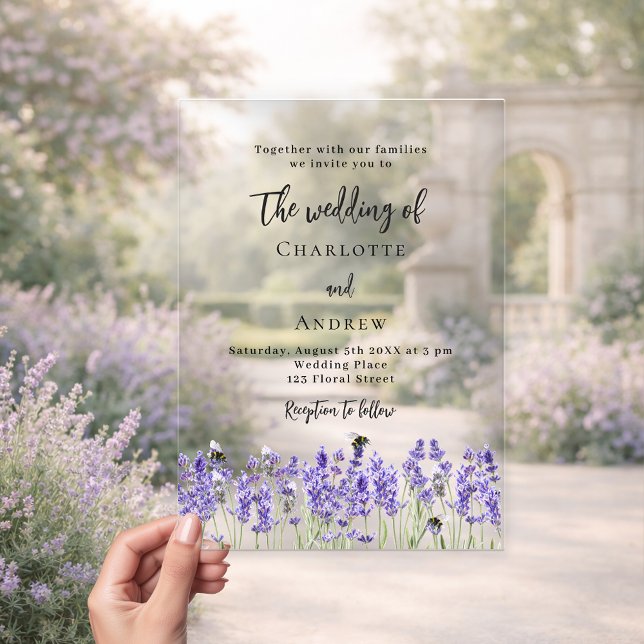 Invitations En Acrylique Mariage floraux violets lavande (Créateur téléchargé)