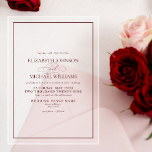 Invitations En Acrylique Mariage Formel Bourguignon Écriture Classique