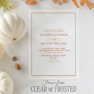 Invitations En Acrylique Mariage Formel en Orange Brûlé Script Classique