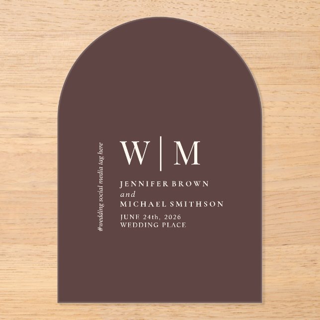 Invitations En Acrylique Mariage Formel Simple Marron Chocolat (Recto)