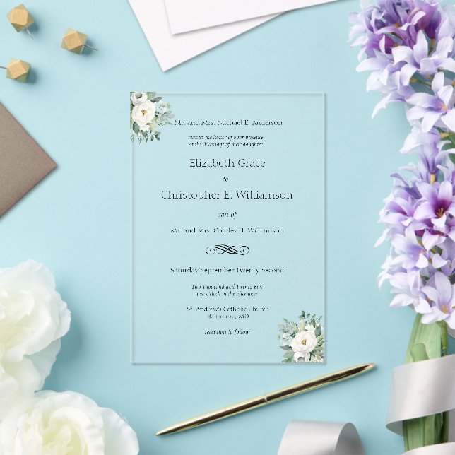 Invitations En Acrylique Mariage Formel Traditionnel de Floraison de Verdur (Insitu (Mariage))