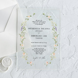 Invitations En Acrylique Mariage Formel Vintage Rustique aux Fleurs Sauvage