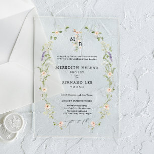 Invitations En Acrylique Mariage Formel Vintage Rustique Fleur de Monogramm