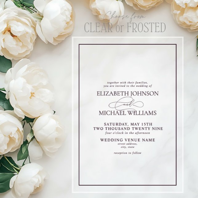 Invitations En Acrylique Mariage Formel Violet Classique Script (Créateur téléchargé)