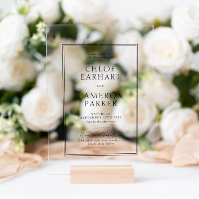 Invitations En Acrylique Mariage frontalier de Carré noir classique (Créateur téléchargé)
