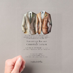Invitations En Acrylique Mariage Gay Élégant Deux Mariés en Costume