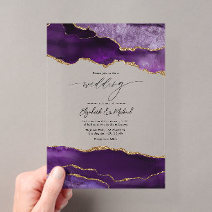 Invitations En Acrylique Mariage Geode d'agate violette fausse brillance de