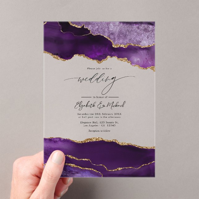 Invitations En Acrylique Mariage Geode d'agate violette fausse brillance de (In situ (ordinateur de poche))
