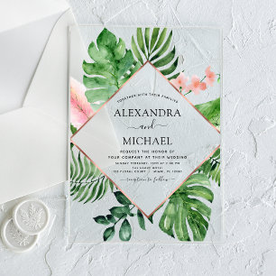 Invitations En Acrylique Mariage Géométrique à l'Aquarelle de Palmiers Trop