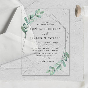 Invitations En Acrylique Mariage Géométrique au Papier Aluminium Argenté Eu