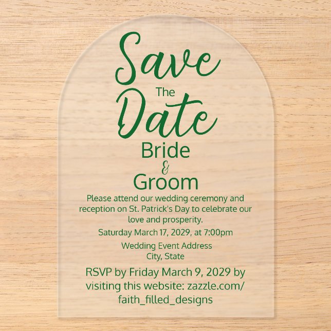 Invitations En Acrylique Mariage givré de la Saint-Patrick Classique Simple (Recto)