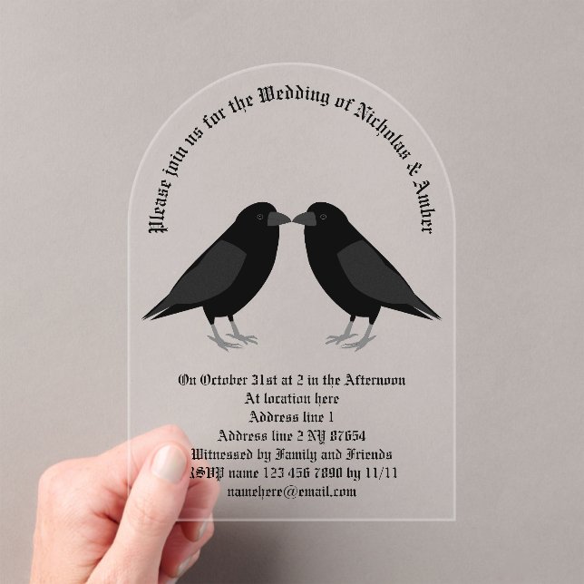 Invitations En Acrylique Mariage gothique Baiser Ravens Personnalisé (In situ (ordinateur de poche))