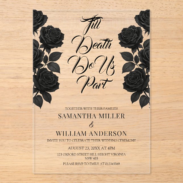 Invitations En Acrylique Mariage gothique d'Halloween (Recto)