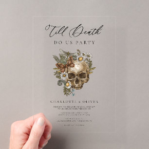Invitations En Acrylique Mariage gothique floral vintage crâne et papillon