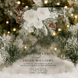 Invitations En Acrylique Mariage hivernal Élégant Pin 
