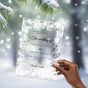 Invitations En Acrylique Mariage hivernal flocons de neige givrés