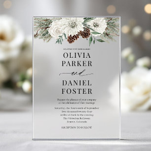 Invitations En Acrylique Mariage hivernal rustique élégant et persistant