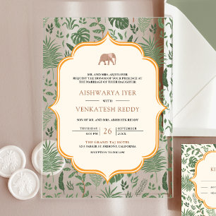 Invitations En Acrylique Mariage indien des éléphants de forêt tropicale