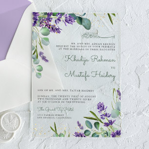 Invitations En Acrylique Mariage islamique floral lavande eucalyptus rustiq