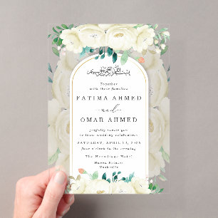Invitations En Acrylique Mariage islamique musulman élégant de jardin flora
