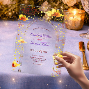Invitations En Acrylique Mariage Jaune Doré Céleste Rêveur Mystique