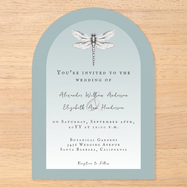 Invitations En Acrylique Mariage Libellule Sarcelle (Recto)