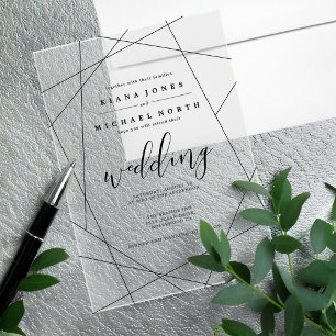 Invitations En Acrylique Mariage Ligne Géométrique Art ID648 Argent/Noir