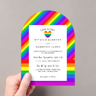Invitations En Acrylique Mariage Love is Love Cœur Arc-en-Ciel