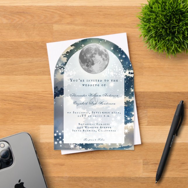 Invitations En Acrylique Mariage lunaire de nuit (Insitu (Carte d'invitation))