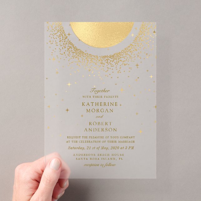 Invitations En Acrylique Mariage Lune de Minuit Céleste (In situ (ordinateur de poche))