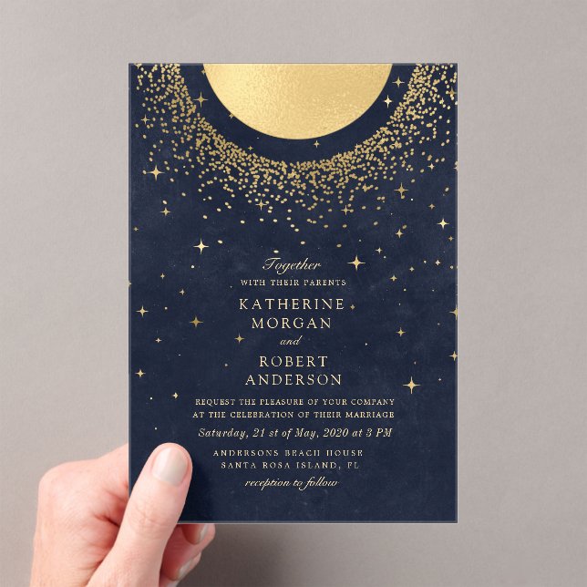 Invitations En Acrylique Mariage Lune de Minuit Céleste (In situ (ordinateur de poche))