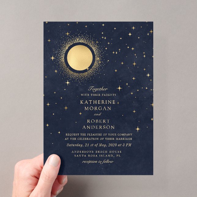 Invitations En Acrylique Mariage Lune de Minuit Céleste (In situ (ordinateur de poche))