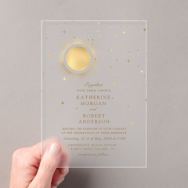 Invitations En Acrylique Mariage Lune Minuit Céleste (In situ (ordinateur de poche))