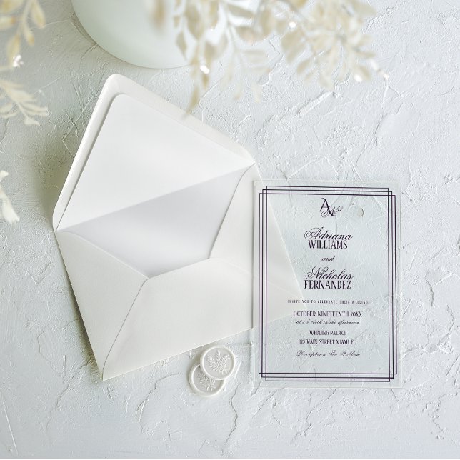 Invitations En Acrylique Mariage Luxe Monogramme Violet (Créateur téléchargé)