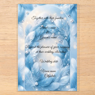 Invitations En Acrylique Mariage Luxueux Bleu Arc en Plume et Diamants
