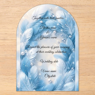 Invitations En Acrylique Mariage Luxueux Bleu avec Arche de Plumes et Diama