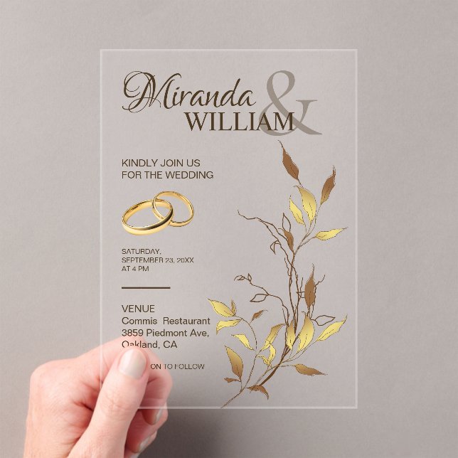 Invitations En Acrylique Mariage Luxueux Botanique Or (In situ (ordinateur de poche))
