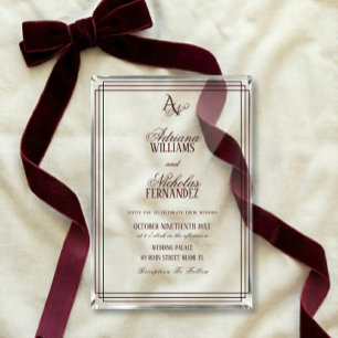 Invitations En Acrylique Mariage Luxueux Bourgogne Monogramme