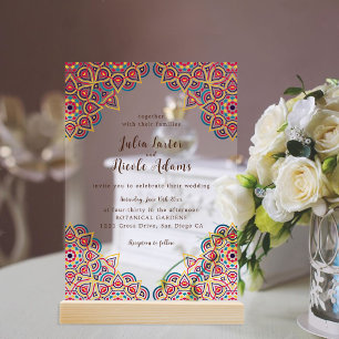 Invitations En Acrylique Mariage Luxueux Métallisé Pailleté Géométrique