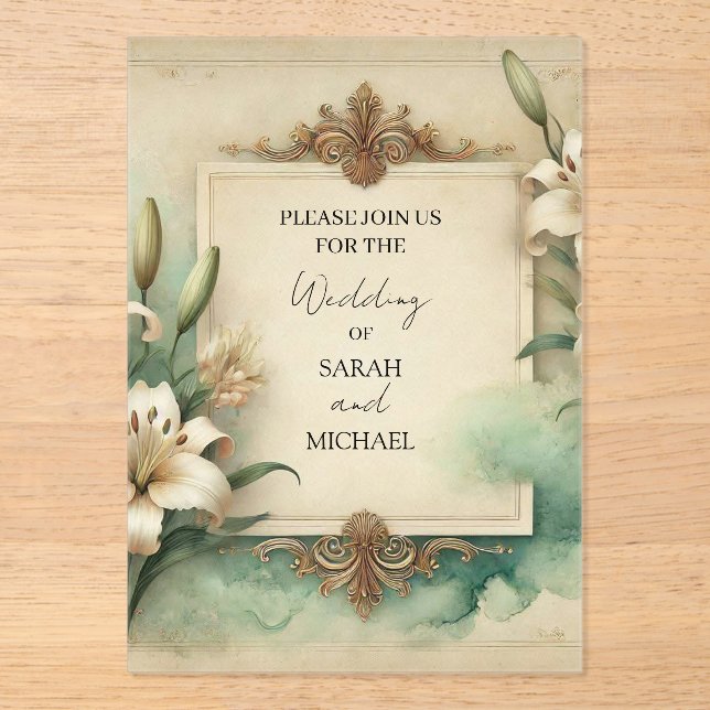 Invitations En Acrylique mariage lys vintage (Recto)