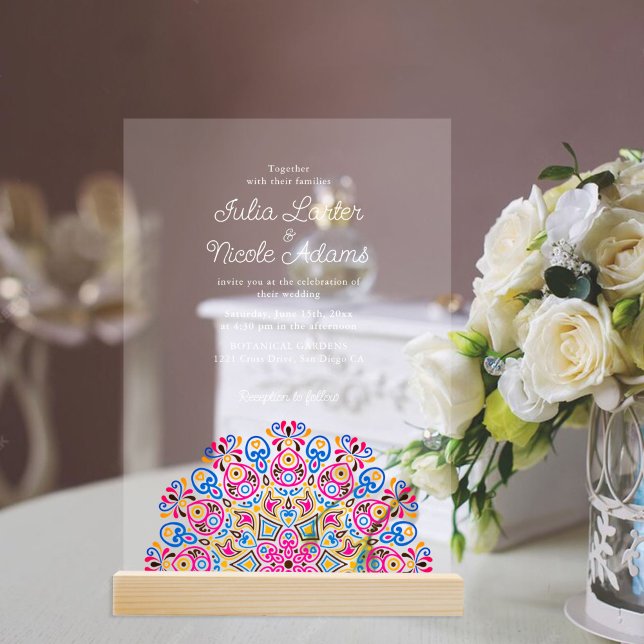 Invitations En Acrylique Mariage Mandala de Style Art Déco Orné Classique (Créateur téléchargé)