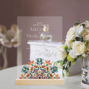 Invitations En Acrylique Mariage Mandala Fleurs de Lotus Oiseaux Cygnes Mur