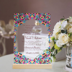Invitations En Acrylique Mariage Mandala Floral Fantaisiste Bleu Magenta
