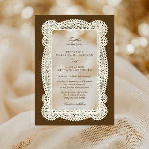 Invitations En Acrylique Mariage Marron Mocha Argent Ancien Dentelle